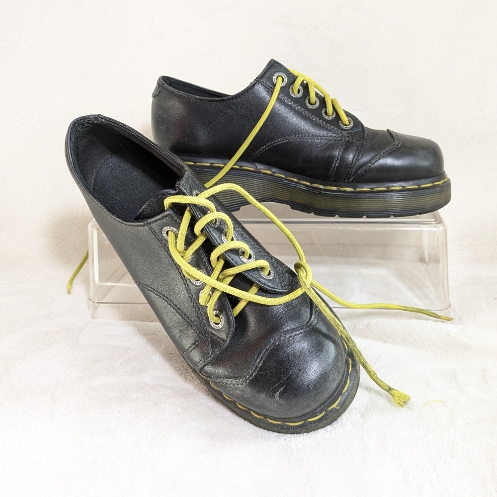 VINTAGE Black DrMarten’s Black Shoes Platform Leather Goth Grunge Mod Sz‎ 7